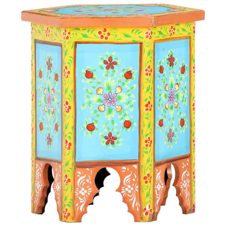 håndmalet sidebord 38x33x42 cm massivt mangotræ flerfarvet