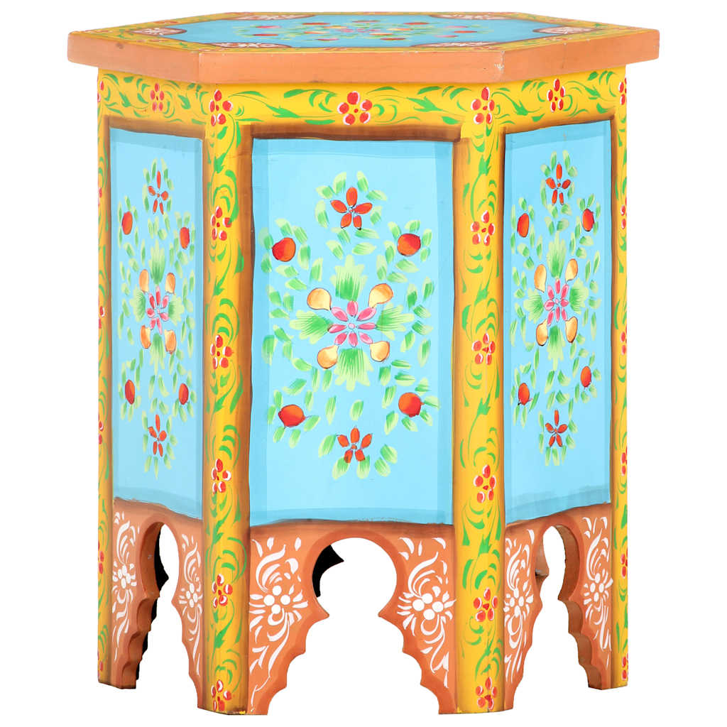 håndmalet sidebord 38x33x42 cm massivt mangotræ flerfarvet