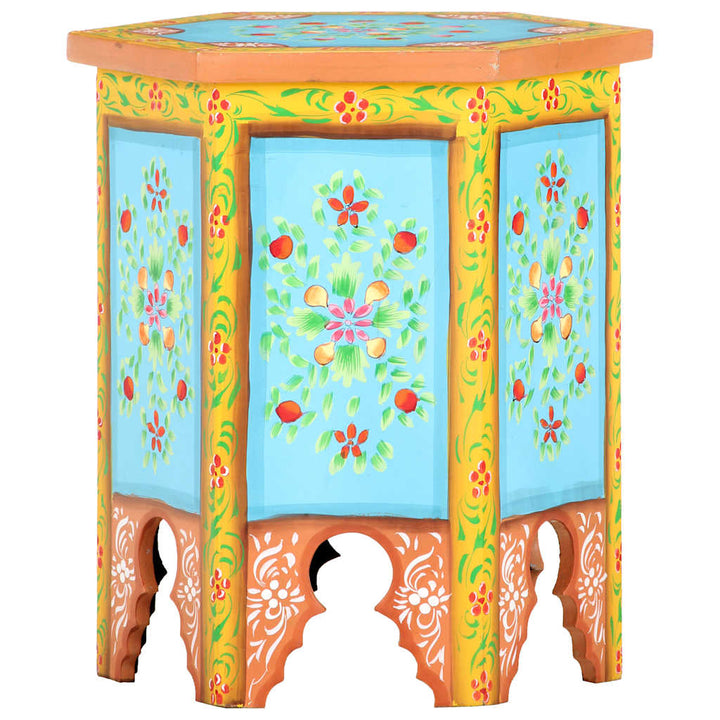 håndmalet sidebord 38x33x42 cm massivt mangotræ flerfarvet