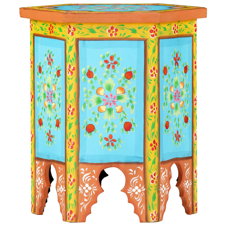 håndmalet sidebord 38x33x42 cm massivt mangotræ flerfarvet