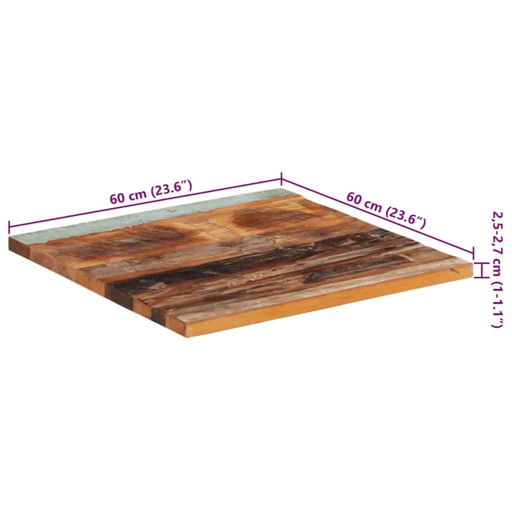 bordplade 60x60 cm 25-27 mm firkantet massivt genbrugstræ