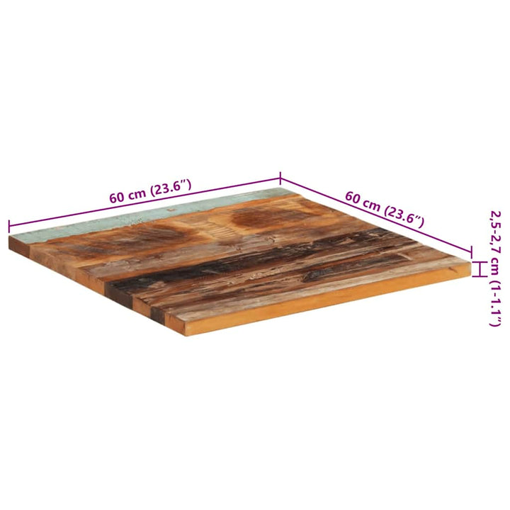 bordplade 60x60 cm 25-27 mm firkantet massivt genbrugstræ