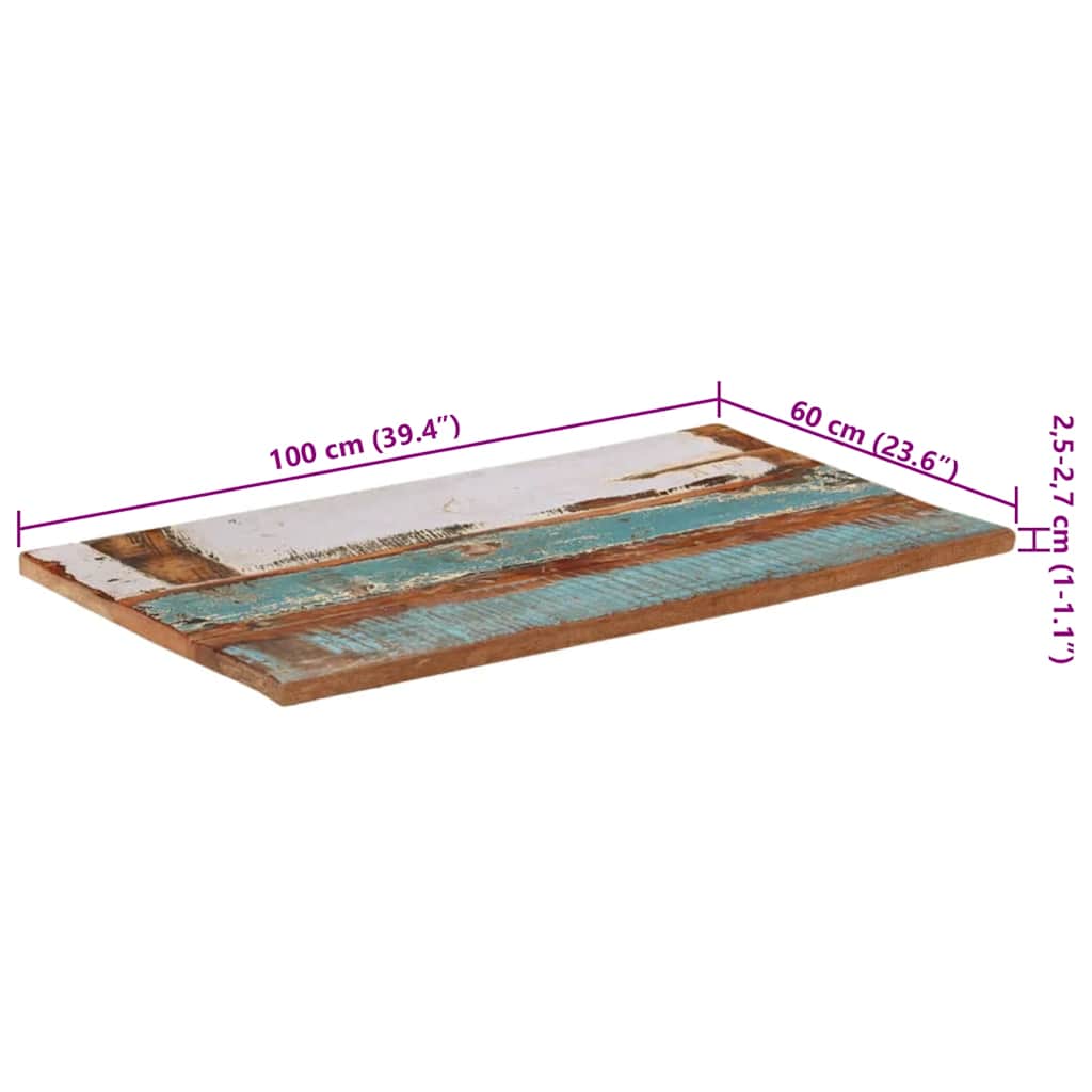 bordplade 60x100 cm 25-27 mm rektangulær massivt genbrugstræ