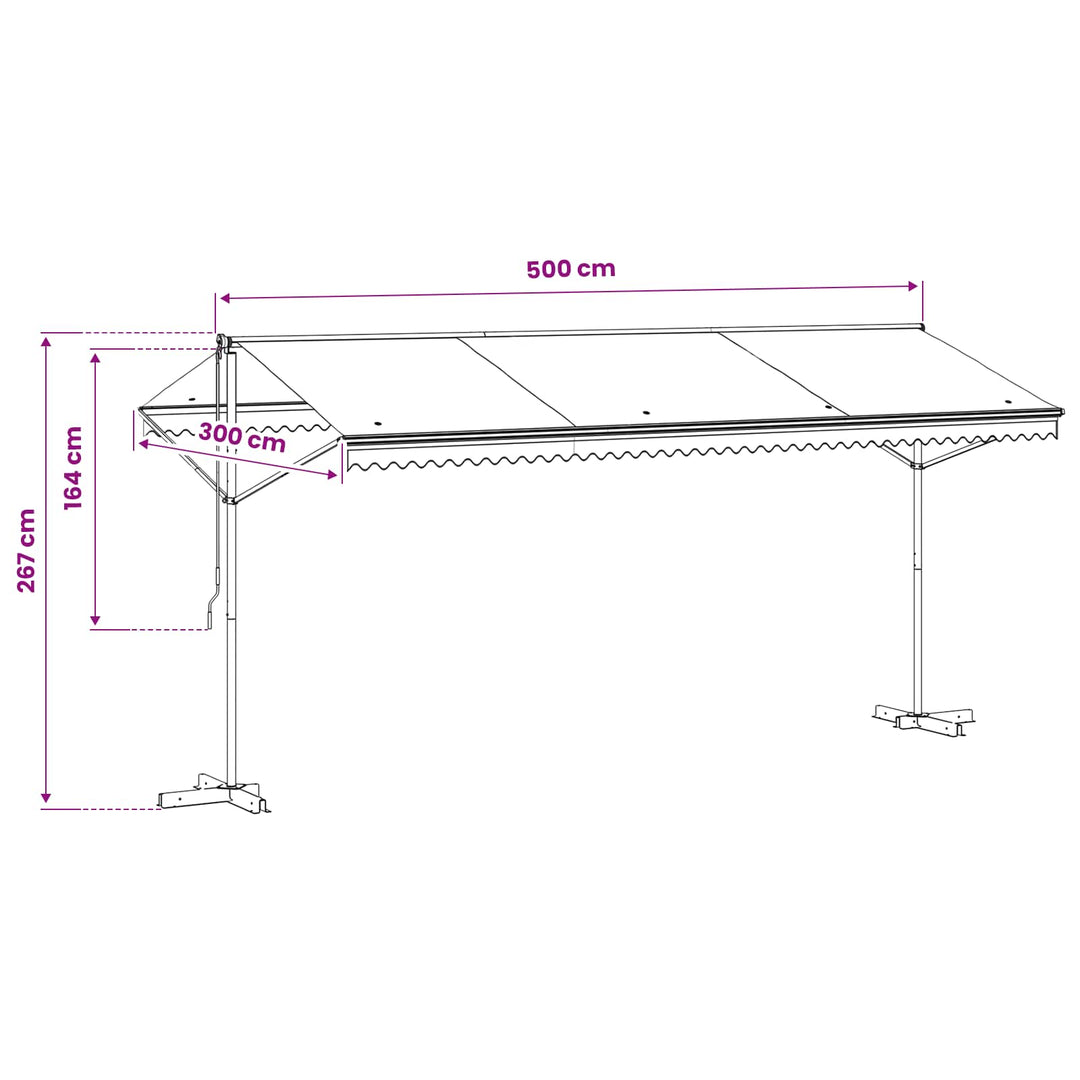 fritstående markise 500 x 300 cm antracitgrå