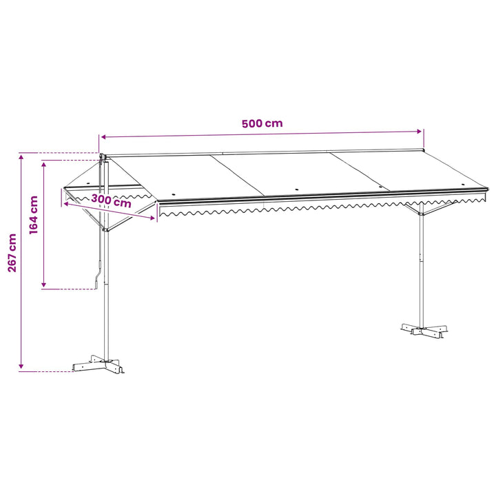 fritstående markise 500 x 300 cm antracitgrå