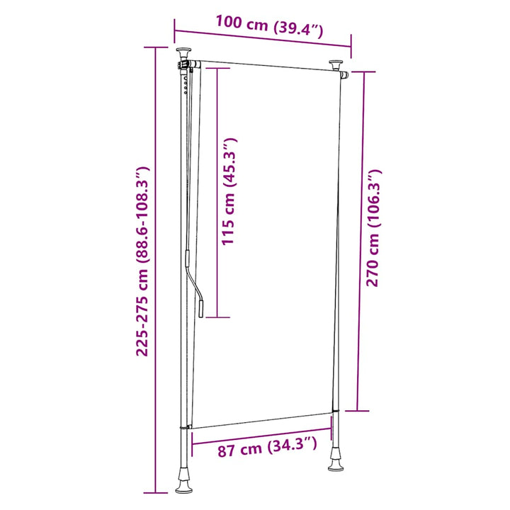 udendørs rullegardin 100x270 cm cremefarvet