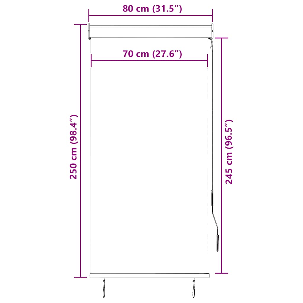 udendørs rullegardin 80x250 cm hvid og orange