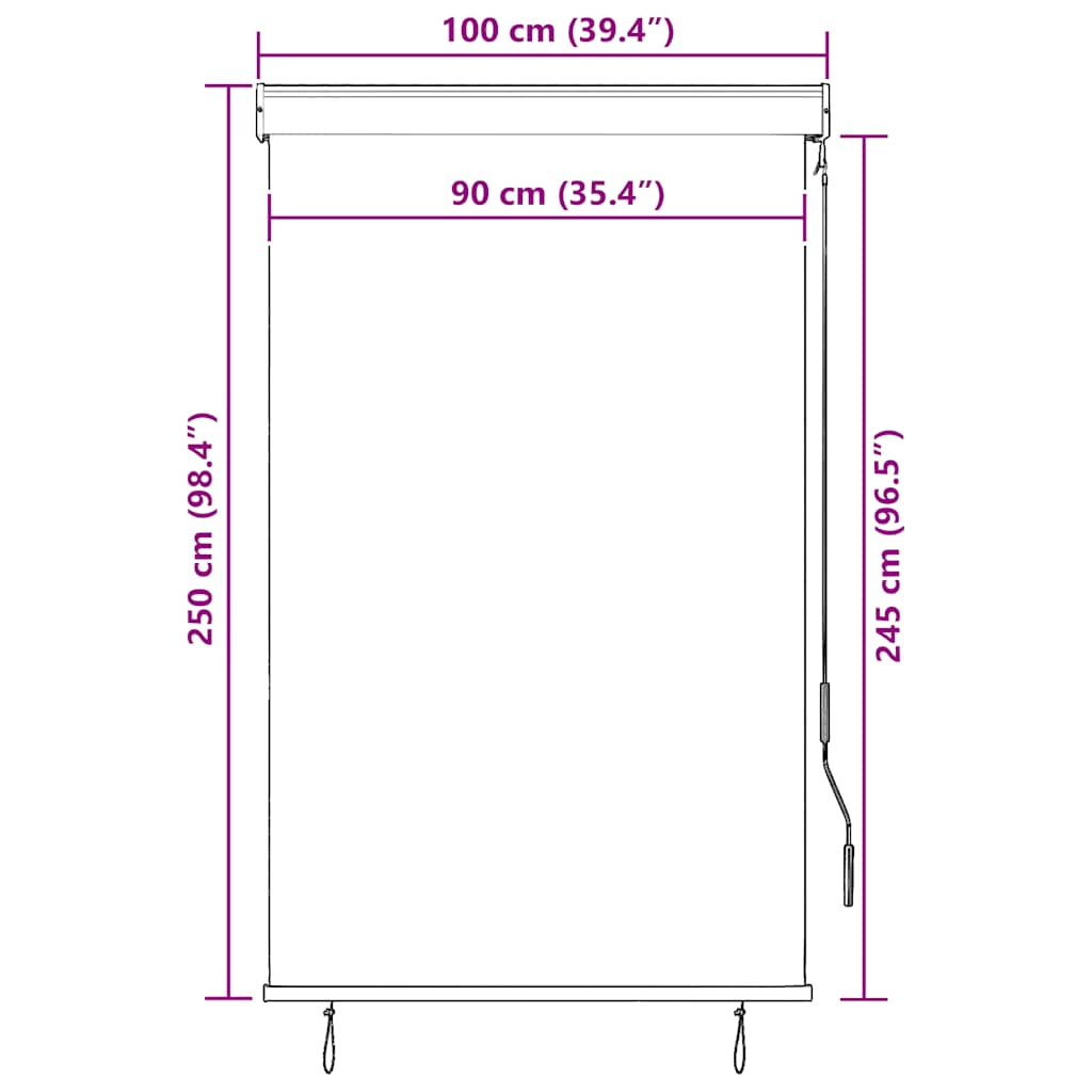 udendørs rullegardin 100x250 cm gul og blå