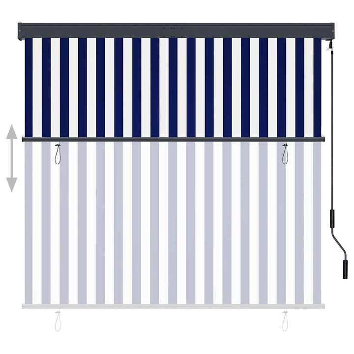 udendørs rullegardin 160x250 cm blå og hvid
