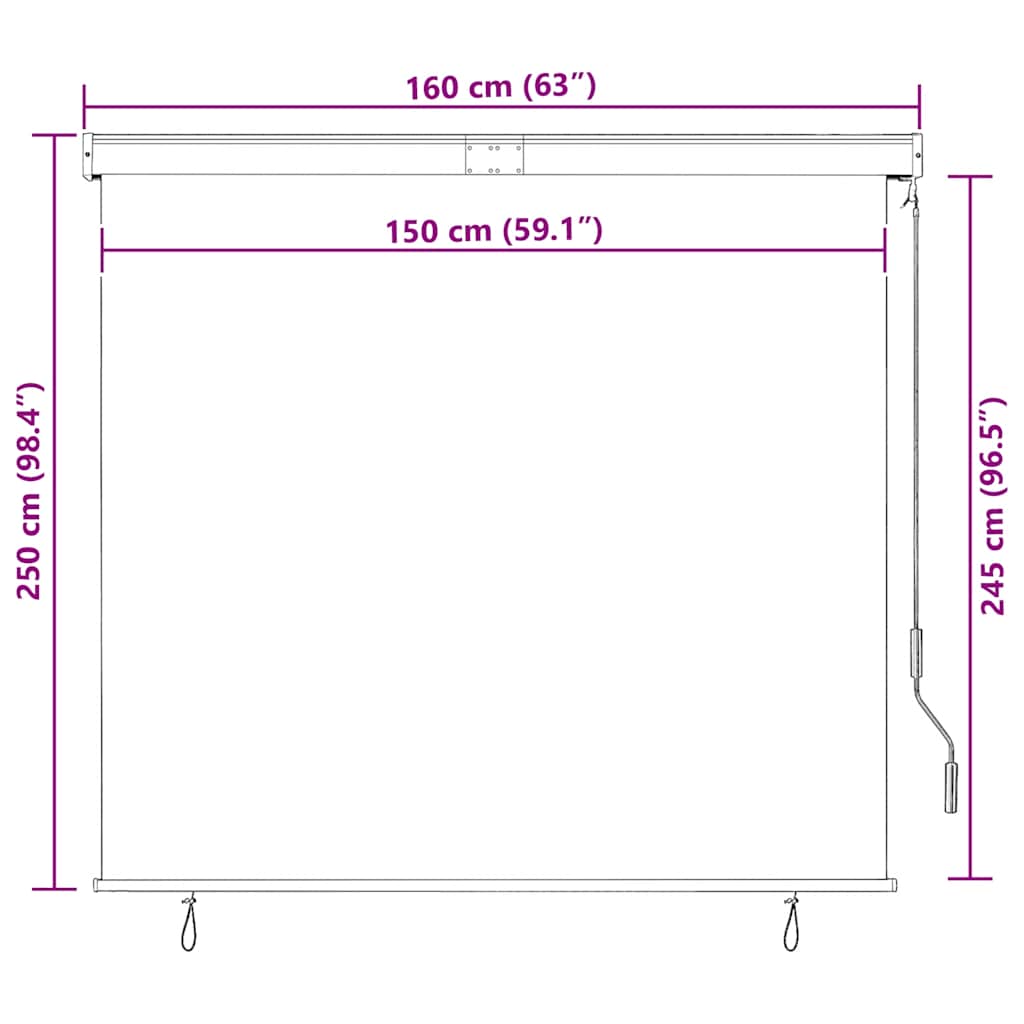 udendørs rullegardin 160x250 cm cremefarvet