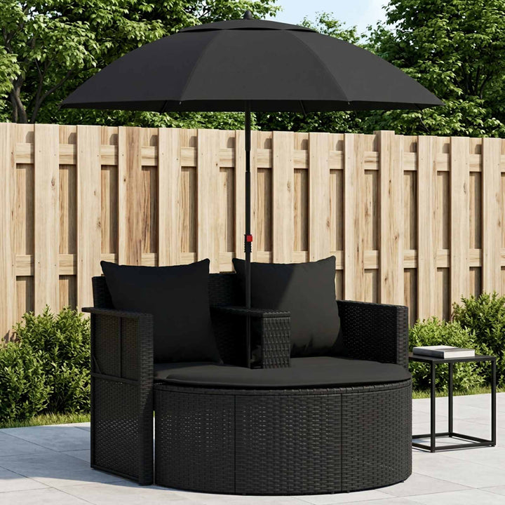 liggestol med hynde polyrattan sort