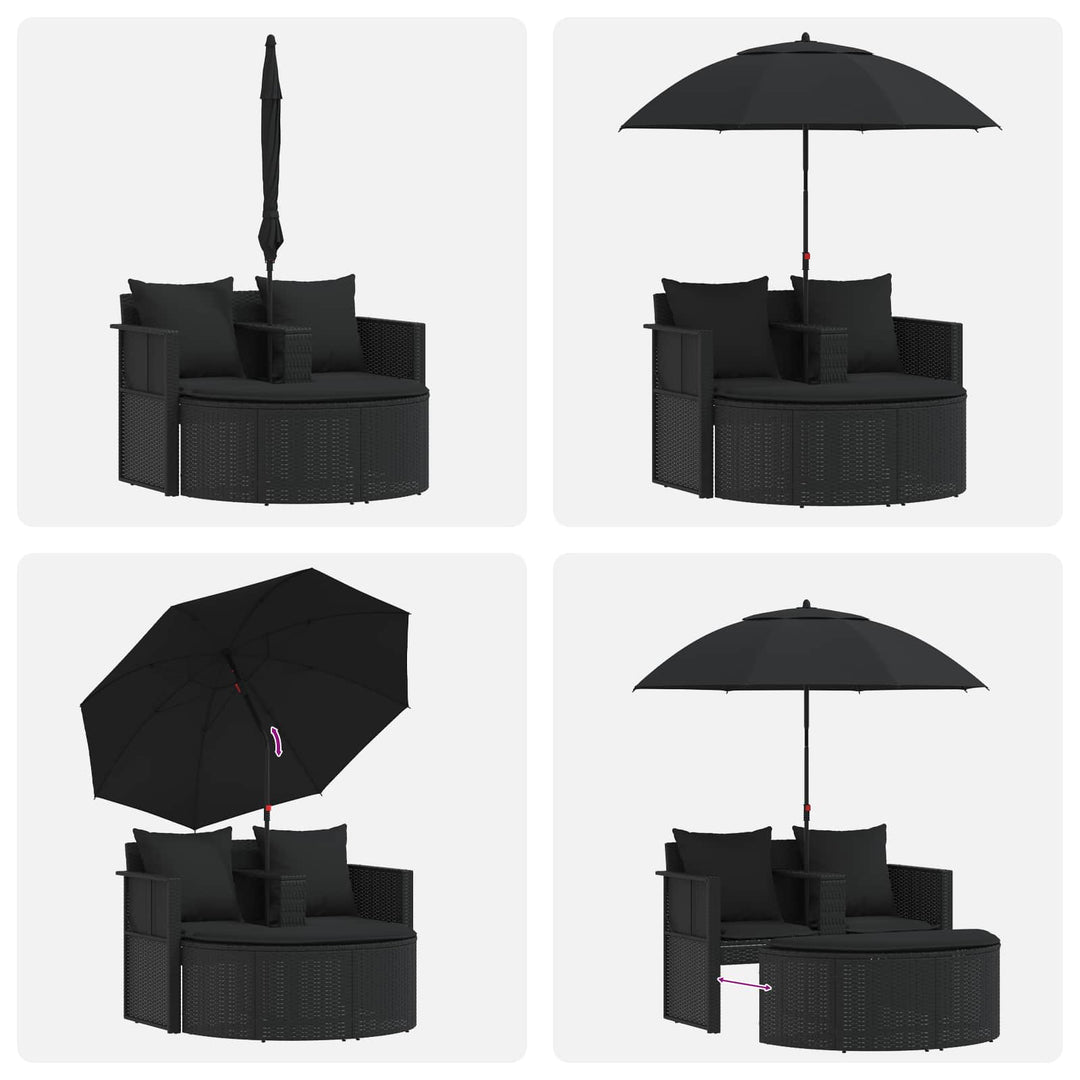 liggestol med hynde polyrattan sort
