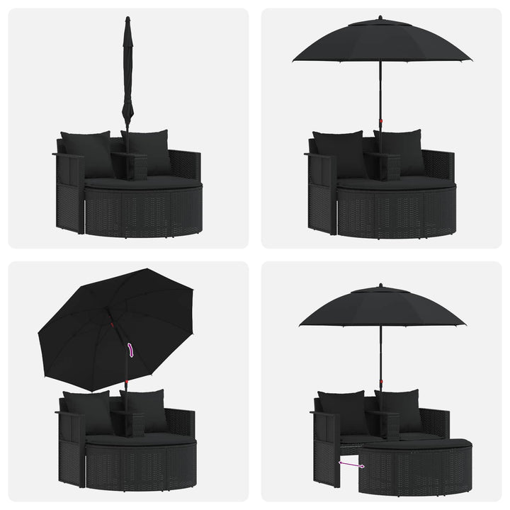 liggestol med hynde polyrattan sort