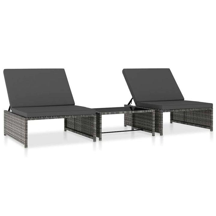 havestole 2 stk. med lænefunktion og bord polyrattan grå