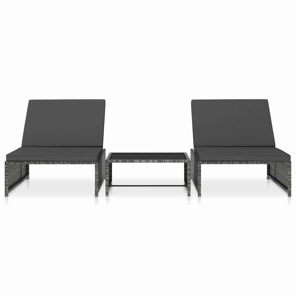 havestole 2 stk. med lænefunktion og bord polyrattan grå