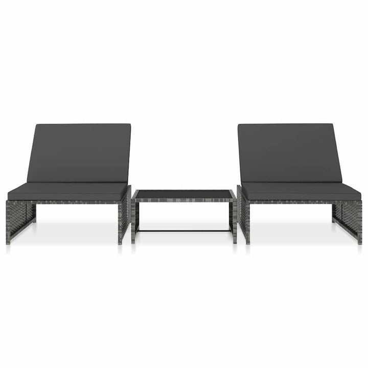 havestole 2 stk. med lænefunktion og bord polyrattan grå