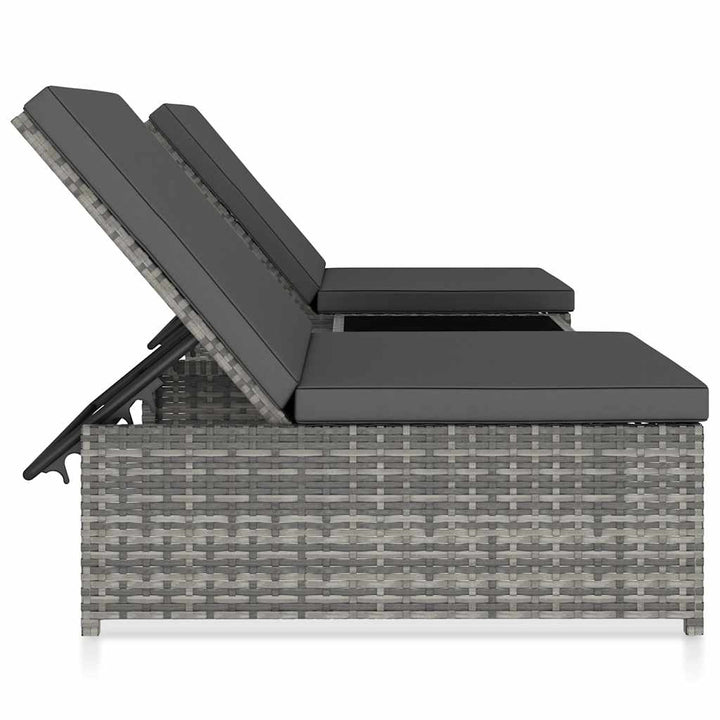 havestole 2 stk. med lænefunktion og bord polyrattan grå