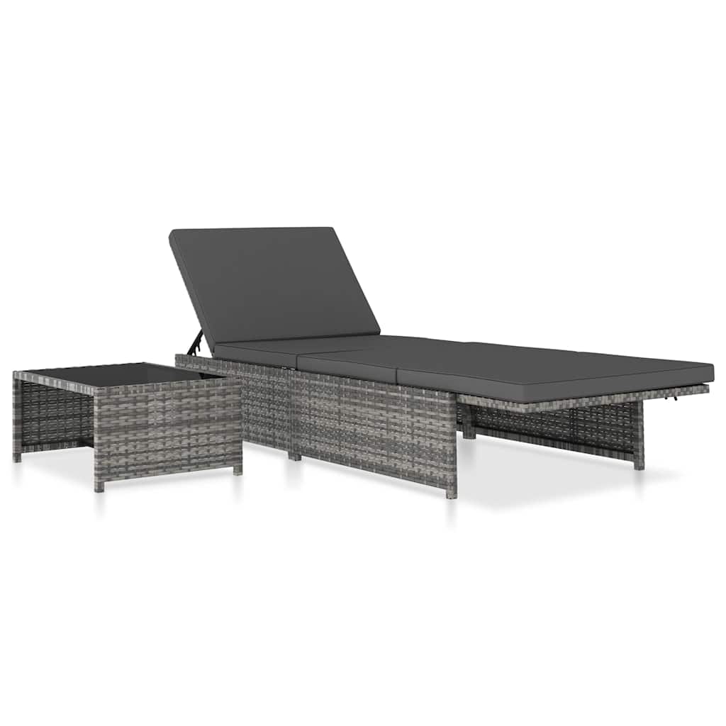 havestole 2 stk. med lænefunktion og bord polyrattan grå