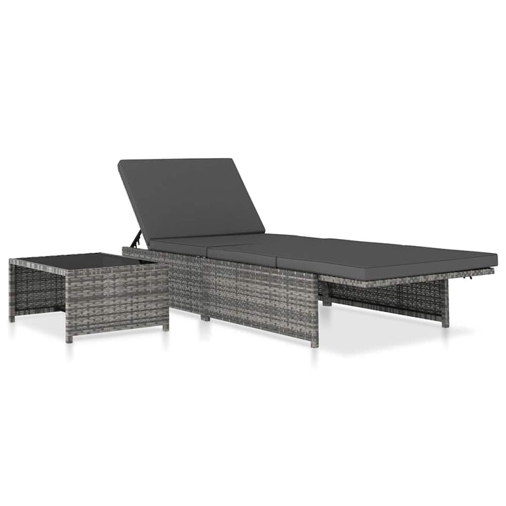 havestole 2 stk. med lænefunktion og bord polyrattan grå