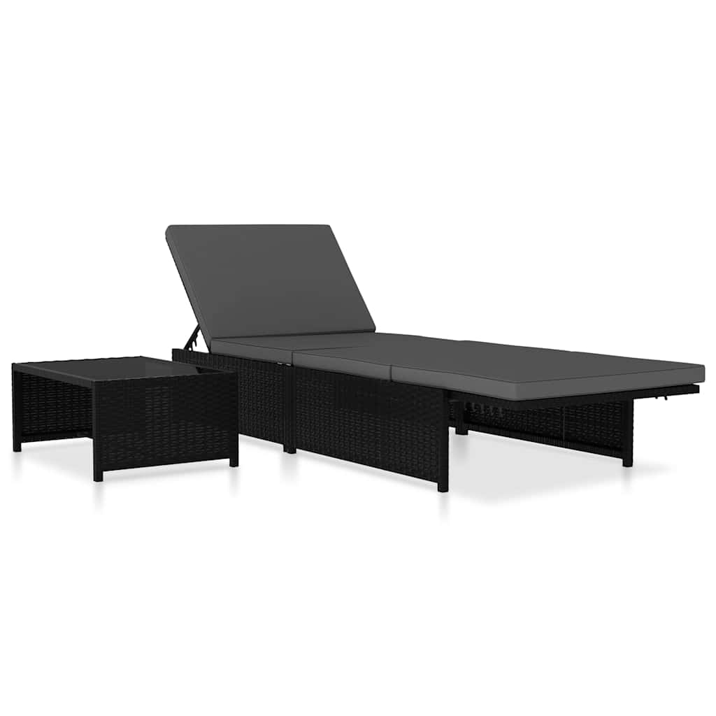 havestole 2 stk. med lænefunktion og bord polyrattan sort