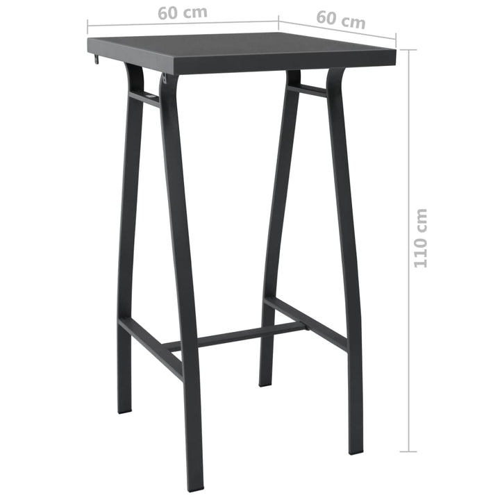 havebarbord 60x60x110 cm hærdet glas sort