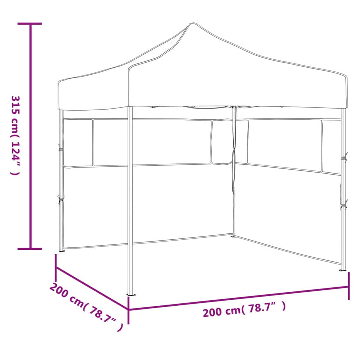 foldbart festtelt med 2 sidevægge 2x2 m stål hvid