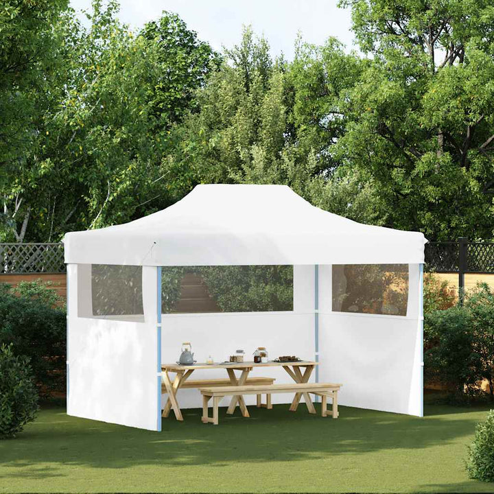 foldbart festtelt med 3 sidevægge 280x410x315 cm stål hvid