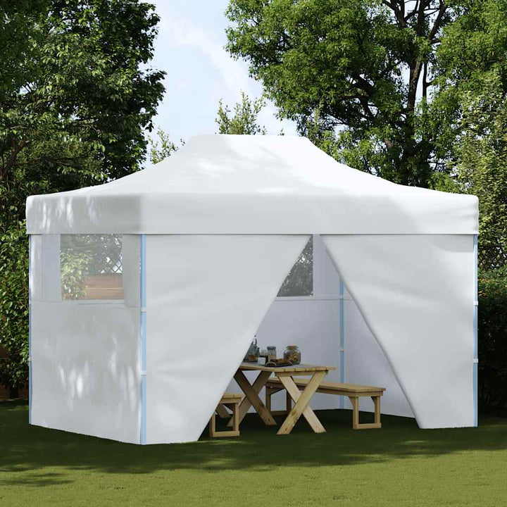 foldbart festtelt med 4 sidevægge 280x410x315 cm stål hvid