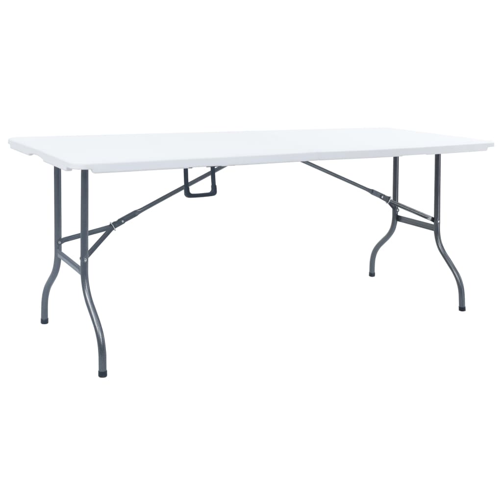 foldbart havebord med 2 bænke 180 cm stål og HDPE hvid