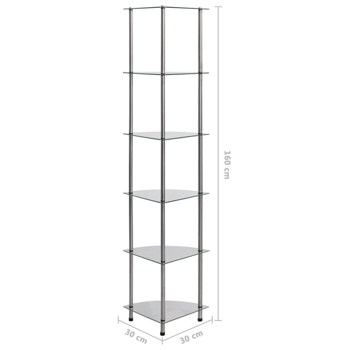 reol 6 hylder 30x30x160 cm hærdet glas transparent