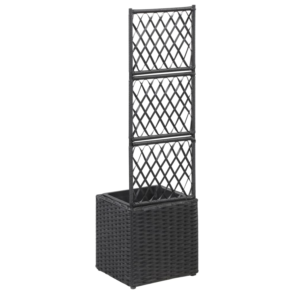 espalier med hævet plantekasse 30x30x107 cm polyrattan sort
