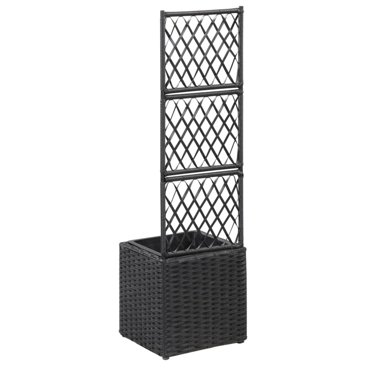 espalier med hævet plantekasse 30x30x107 cm polyrattan sort