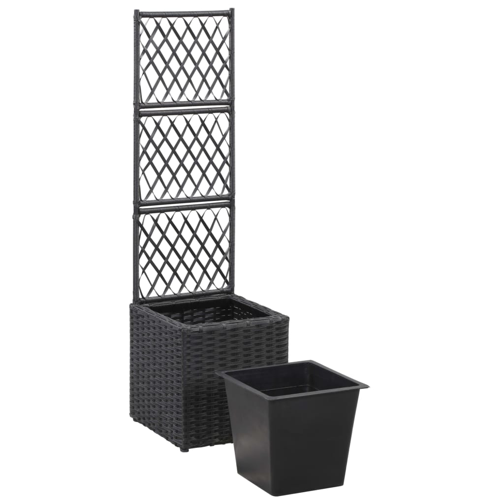 espalier med hævet plantekasse 30x30x107 cm polyrattan sort