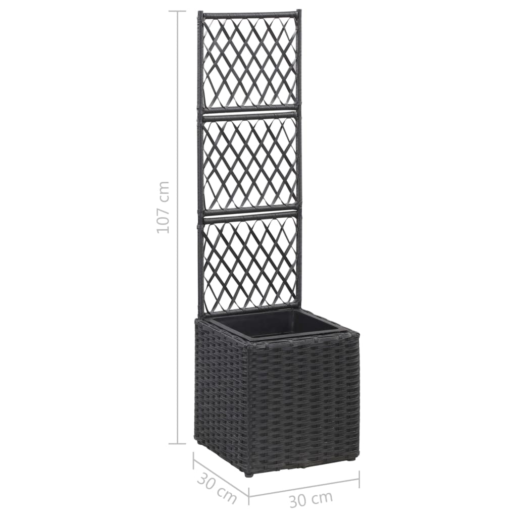 espalier med hævet plantekasse 30x30x107 cm polyrattan sort