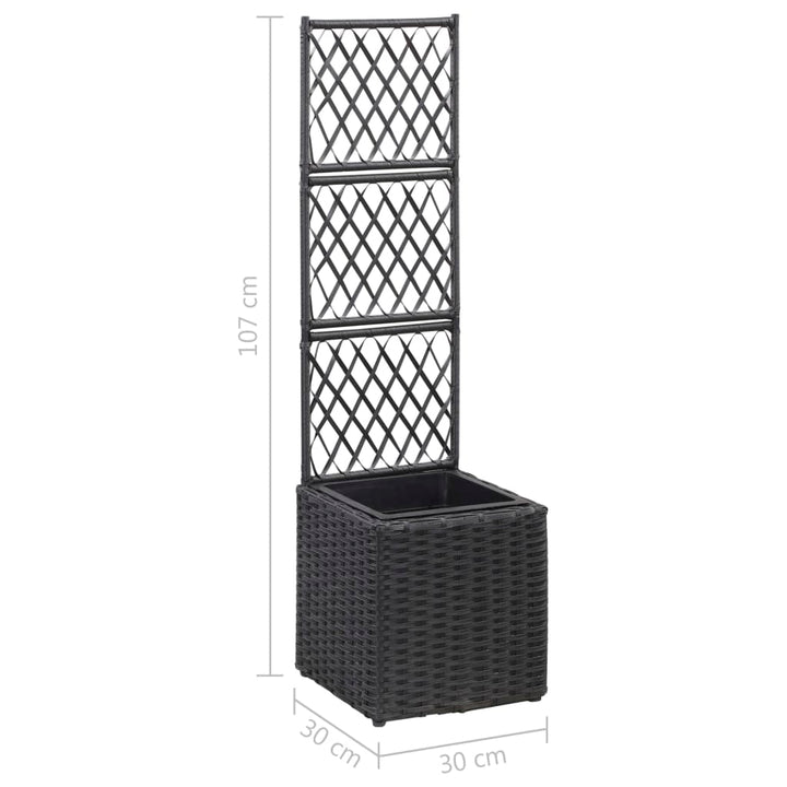 espalier med hævet plantekasse 30x30x107 cm polyrattan sort