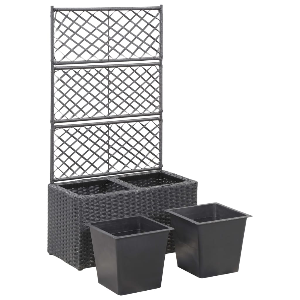 espalier med plantekasse 2 krukker 58x30x107 polyrattan sort
