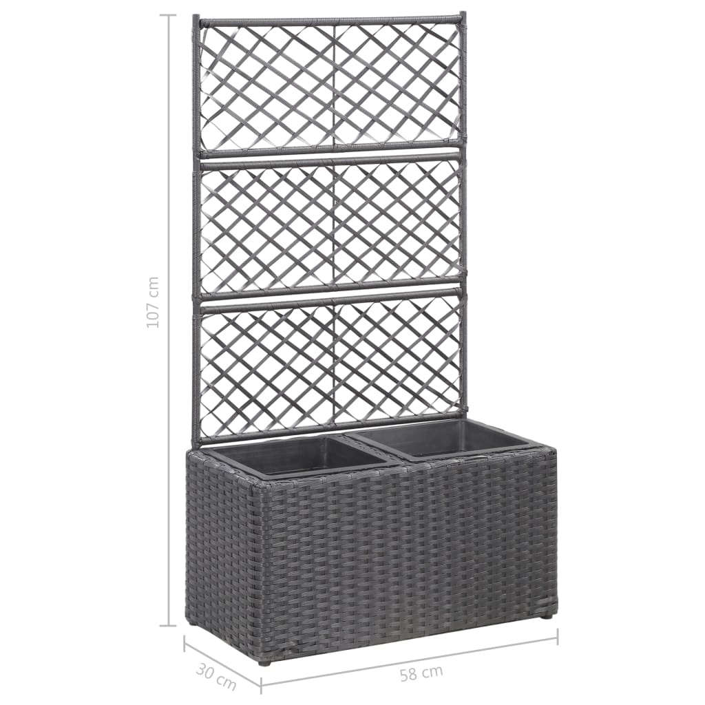 espalier med plantekasse 2 krukker 58x30x107 polyrattan sort