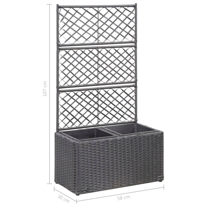 espalier med plantekasse 2 krukker 58x30x107 polyrattan sort