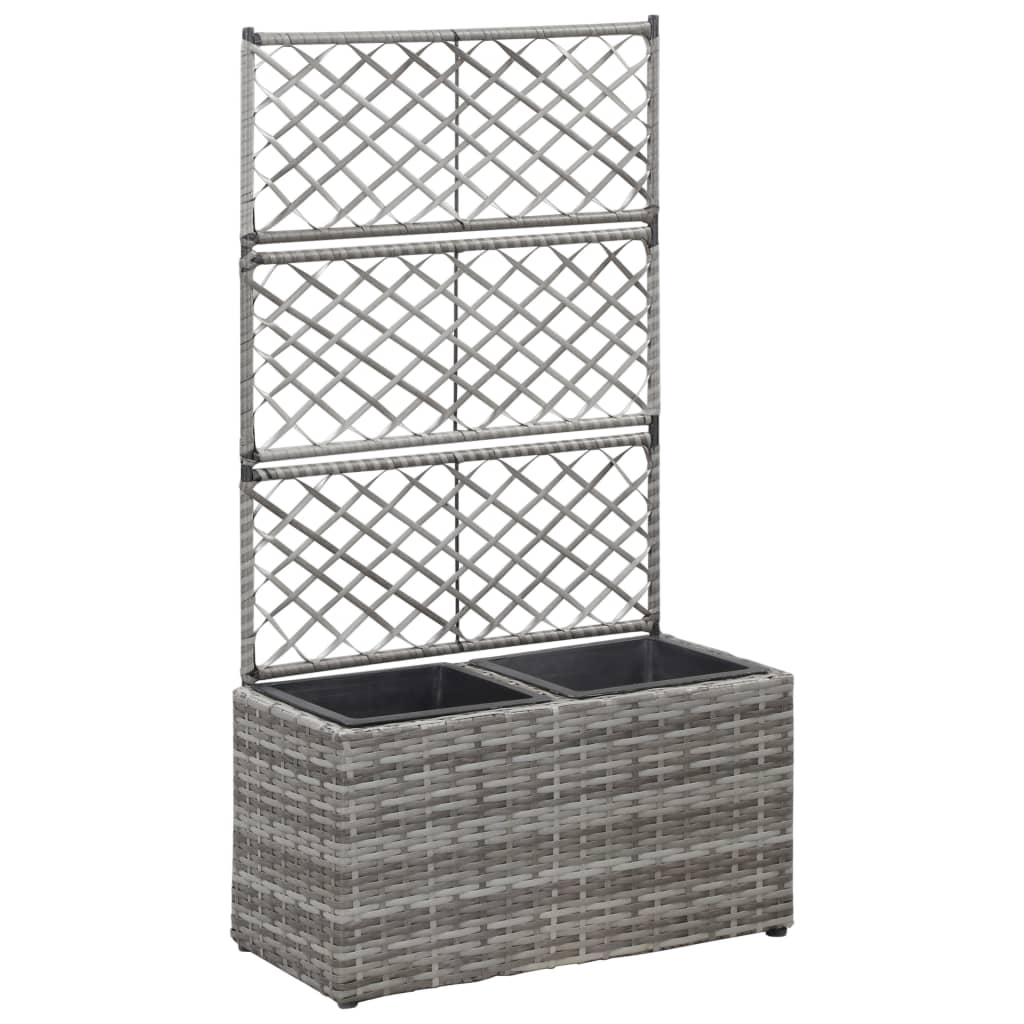 espalier med plantekasse 2 krukker 58x30x107 polyrattan grå