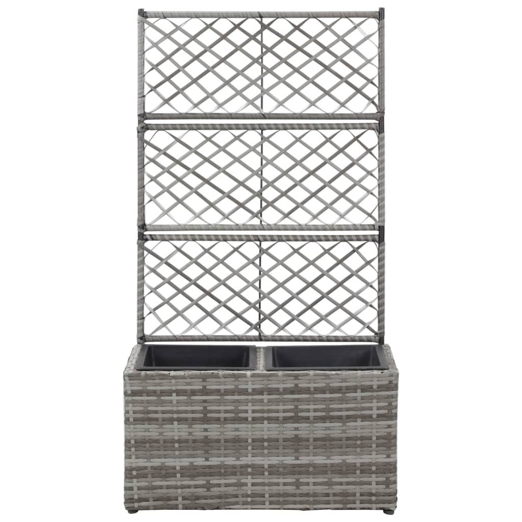 espalier med plantekasse 2 krukker 58x30x107 polyrattan grå