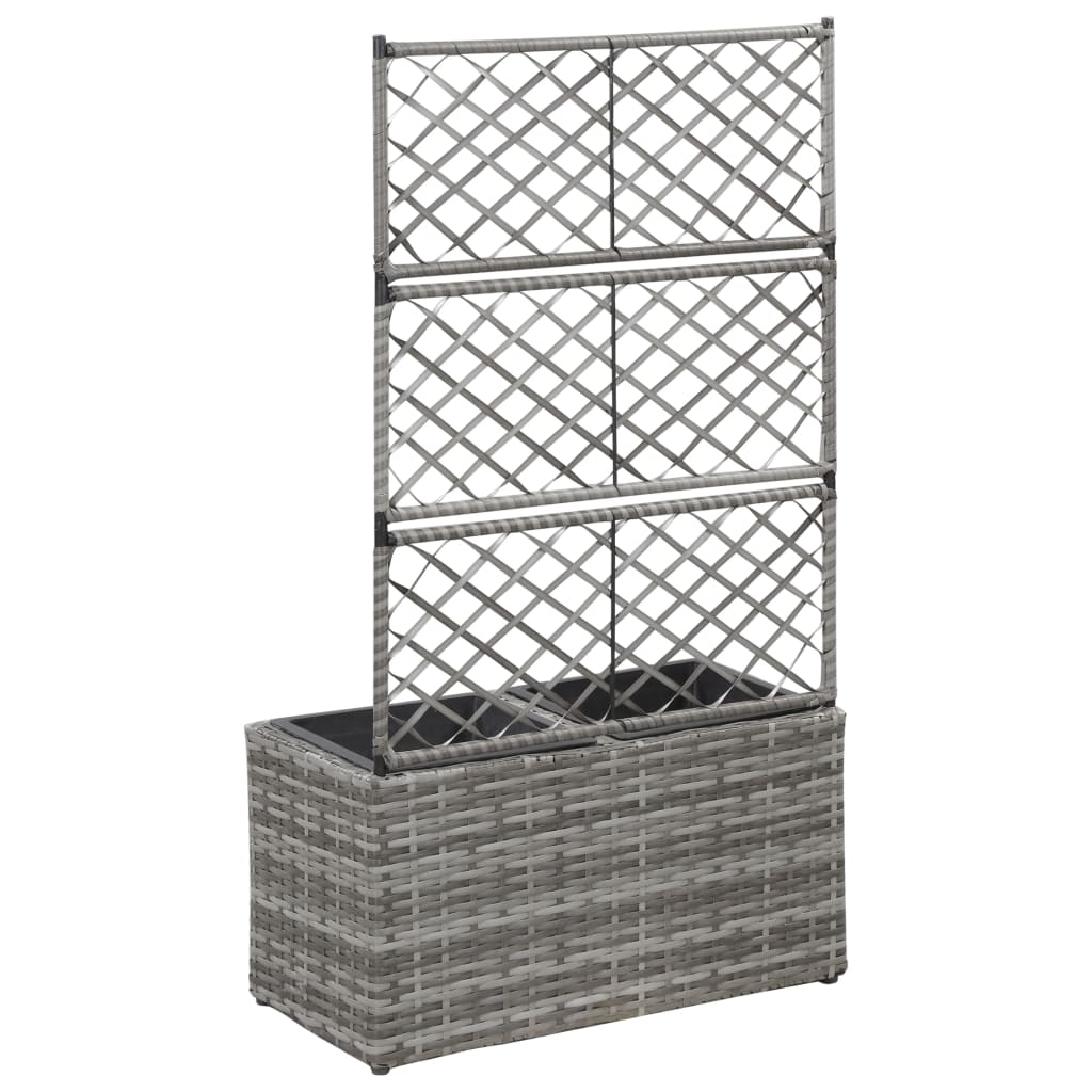 espalier med plantekasse 2 krukker 58x30x107 polyrattan grå
