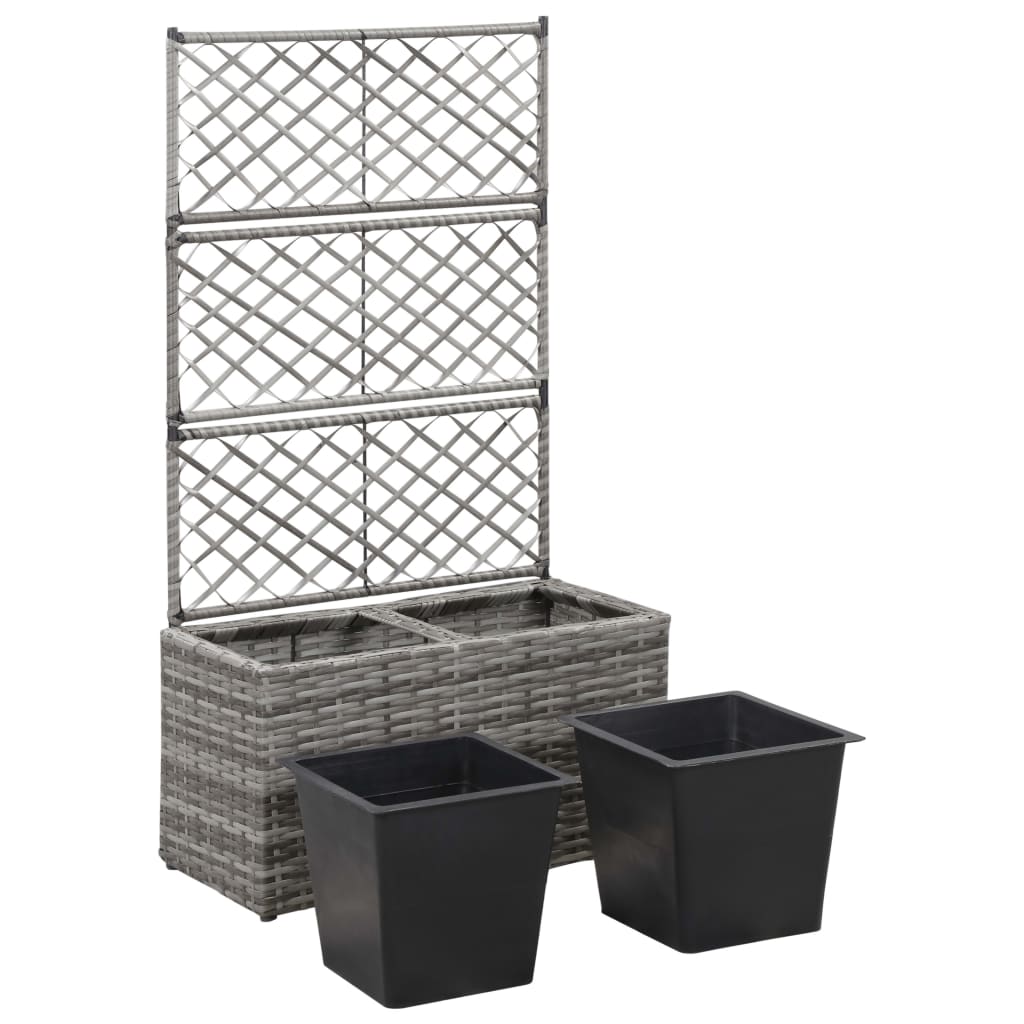 espalier med plantekasse 2 krukker 58x30x107 polyrattan grå