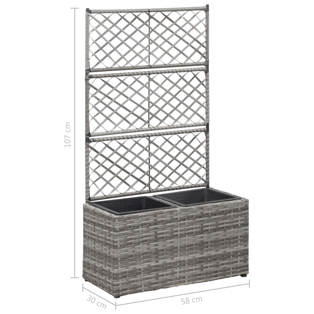 espalier med plantekasse 2 krukker 58x30x107 polyrattan grå