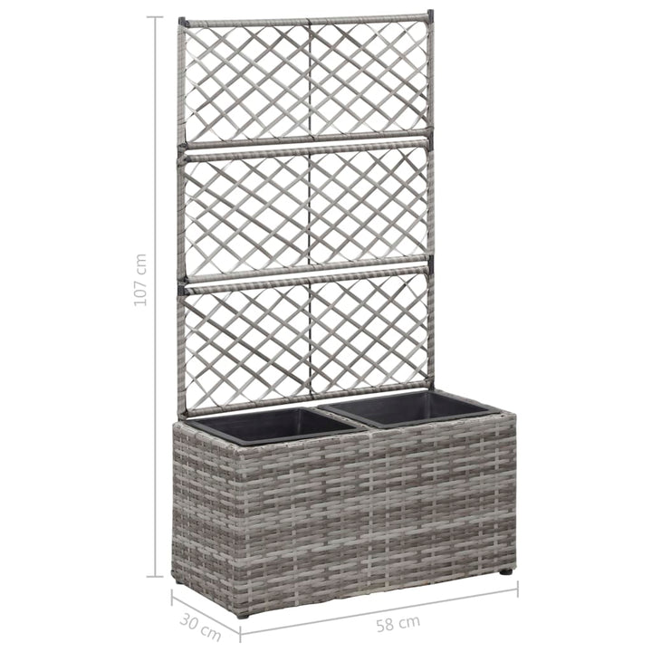 espalier med plantekasse 2 krukker 58x30x107 polyrattan grå