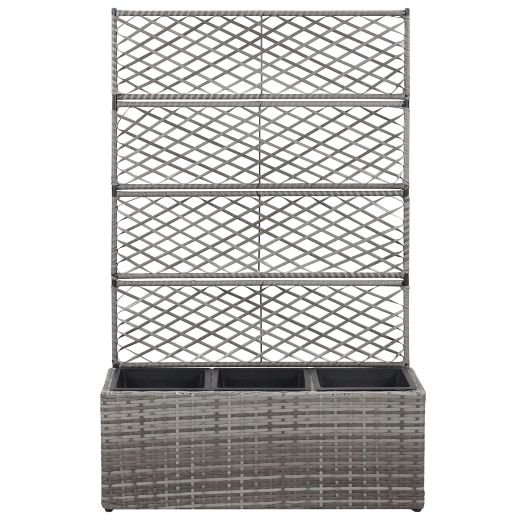 espalier med plantekasse 3 krukker 83x30x130 cm polyrattan grå