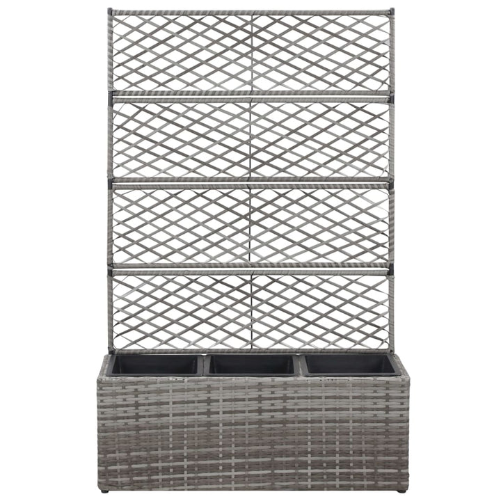 espalier med plantekasse 3 krukker 83x30x130 cm polyrattan grå