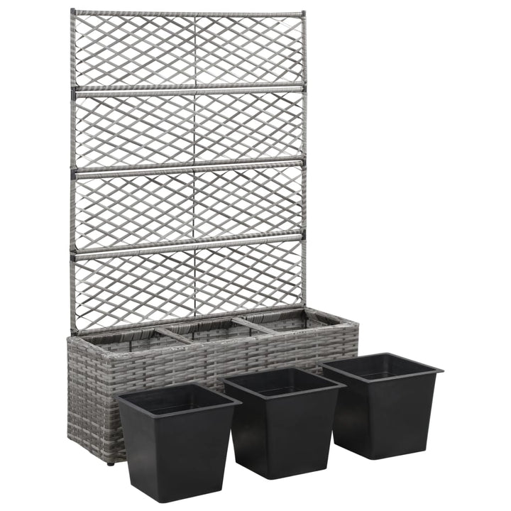 espalier med plantekasse 3 krukker 83x30x130 cm polyrattan grå