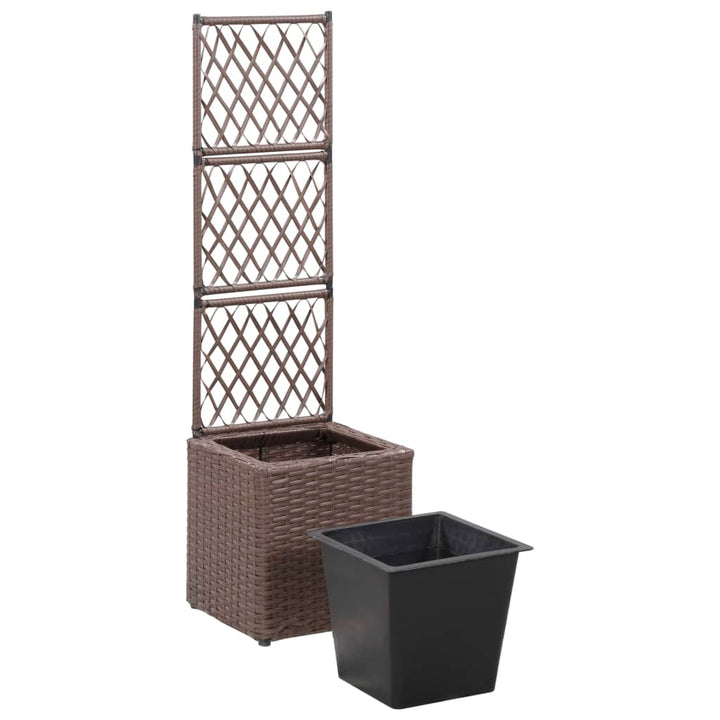 espalier med hævet plantekasse 30x30x107 cm polyrattan brun