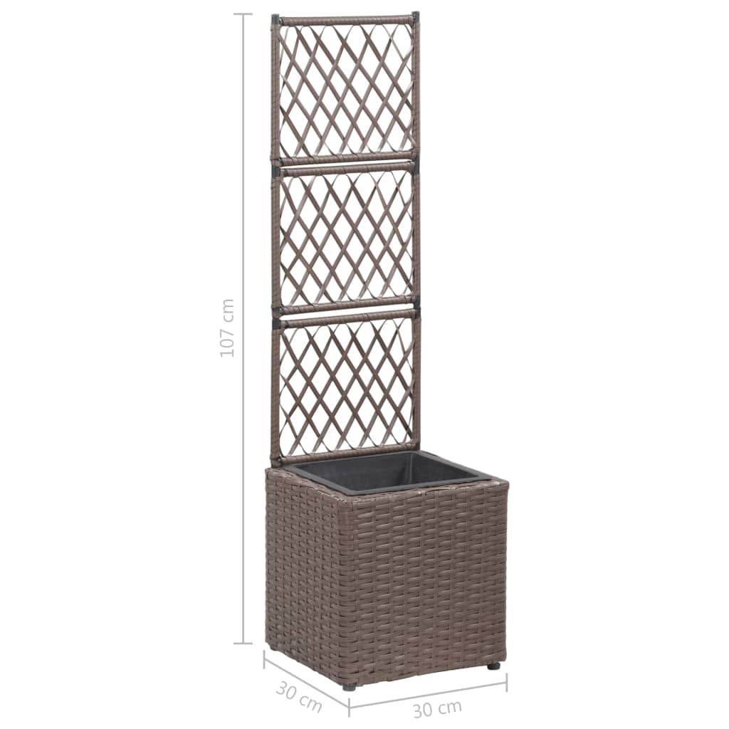 espalier med hævet plantekasse 30x30x107 cm polyrattan brun