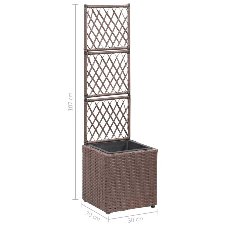 espalier med hævet plantekasse 30x30x107 cm polyrattan brun